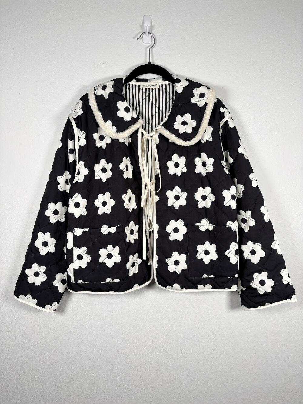 Amazon Anna Kaci California Tie Front Reversible Striped Floral Quilted Jacket